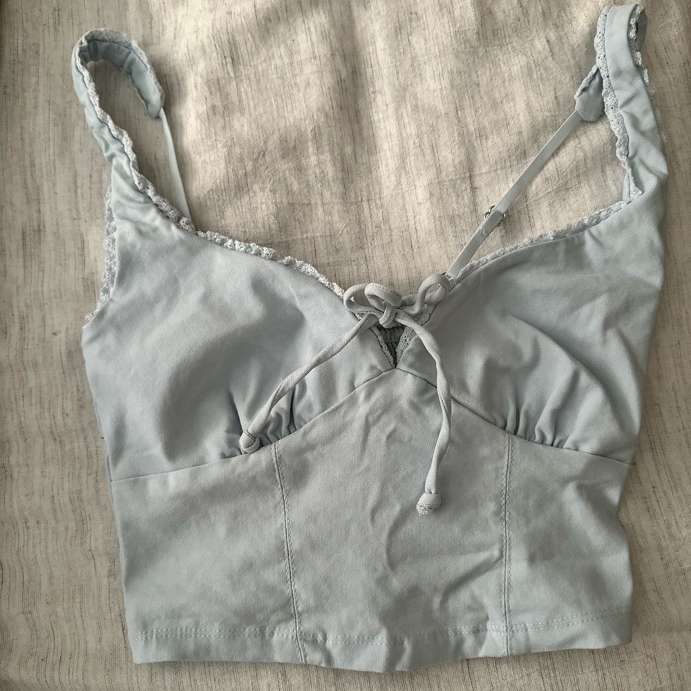 Women's Baby Blue Lace Trim Corset Top